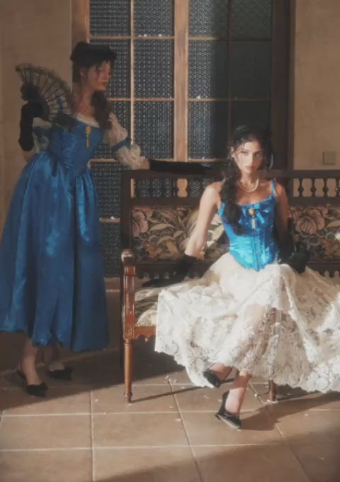 Sapphire Corset Gown - Sleeveless blue satin gown for annual celebrations