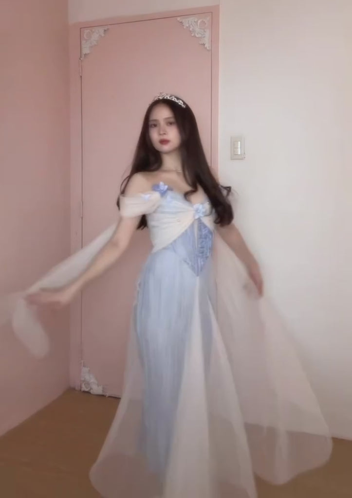 Lacemade vintage tulle dress - ethereal blue corset dress for vacation