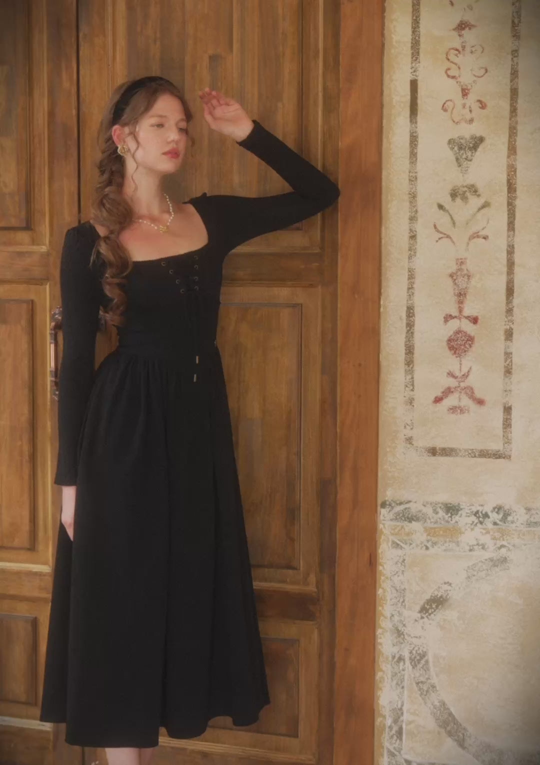 Courtyard Rendezvous black knit maxi dress for romantic evening dates