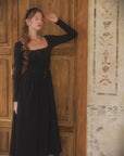 Courtyard Rendezvous black knit maxi dress for romantic evening dates