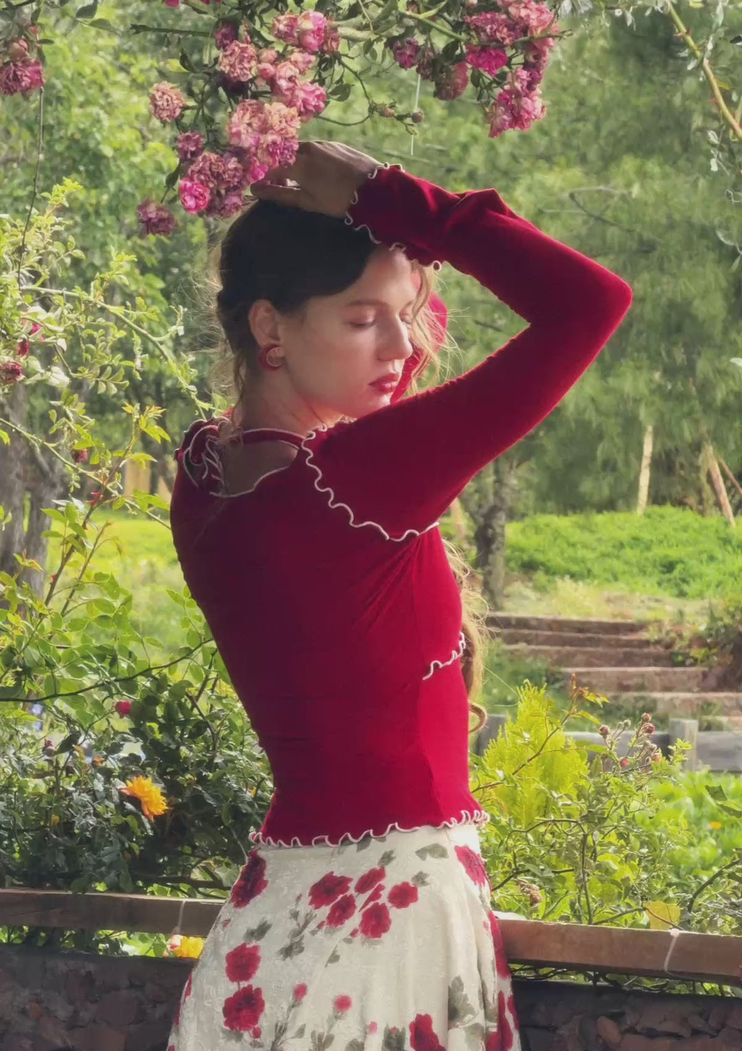 Rosevale Slip Knitted Top (Red) - Layered look red knitted top for romantic dates