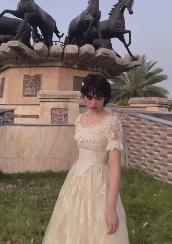 Lacemade "Tear of Blossom and Candle" Lace Ivory Corset Maxi Dress