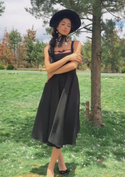 Beyond Campus Black Dress(Long) - sleeveless black square neck dress for dates