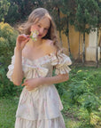 Lacemade "Bloom in Coral Island" ivory floral midi dress with pink fishbone support