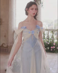 Lacemade romantic vintage tea length dress - blue corset tulle dress