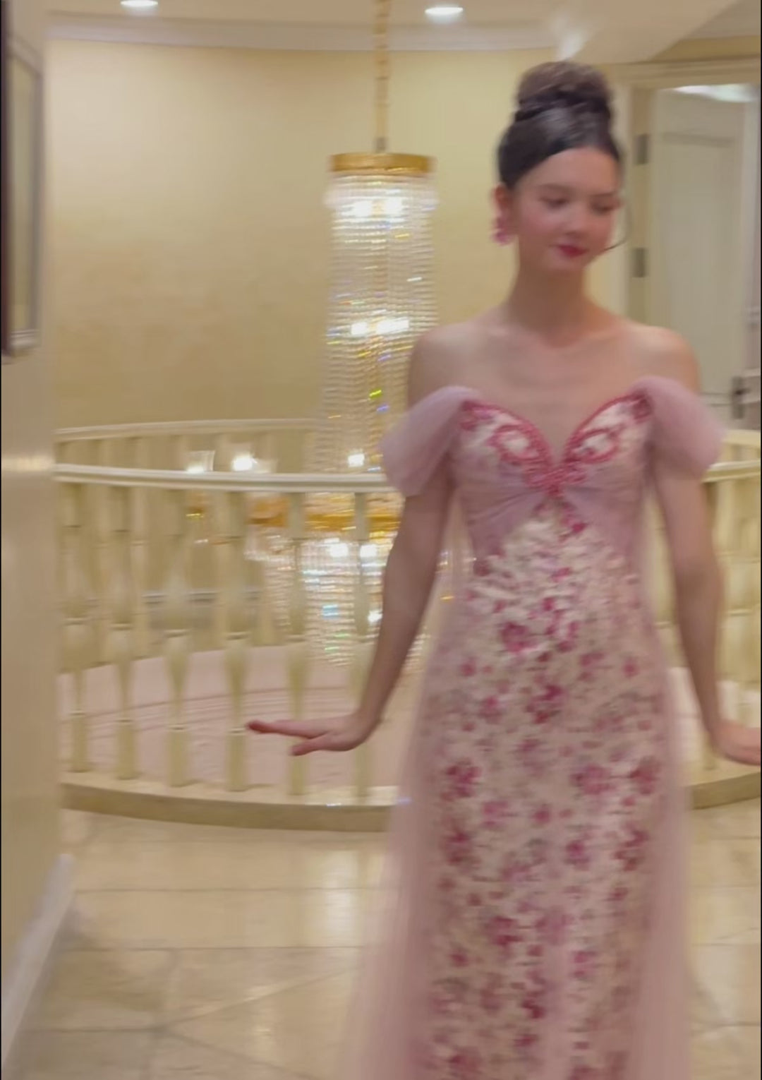 Lacemade "Floral Disc" - Pink sheer mesh dress with romantic floral print