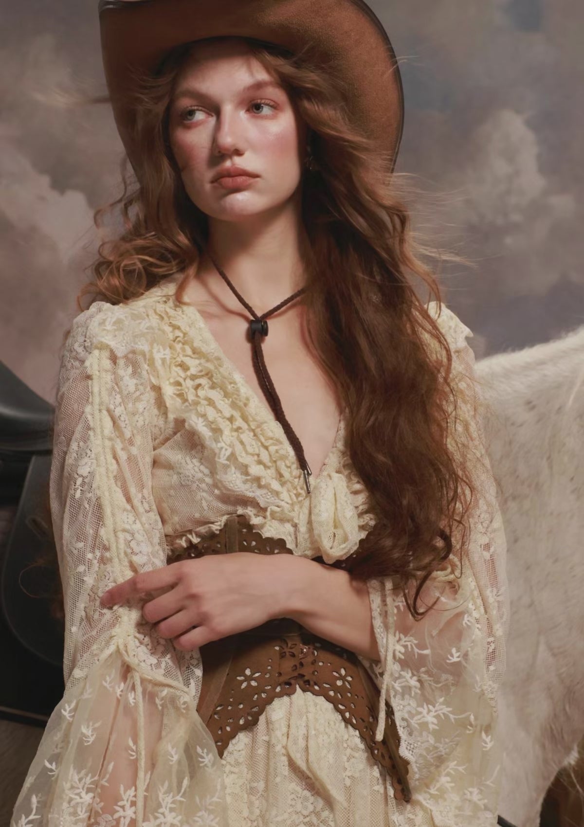Romantic White Lace Maxi Dress with Sleeves - "White Horse Princess" Dress