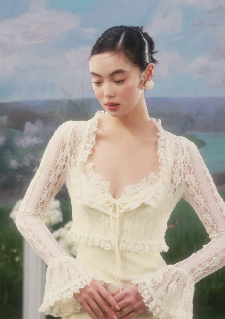 Lacemade white lace cardigan - Romantic long sleeve lightweight shrug