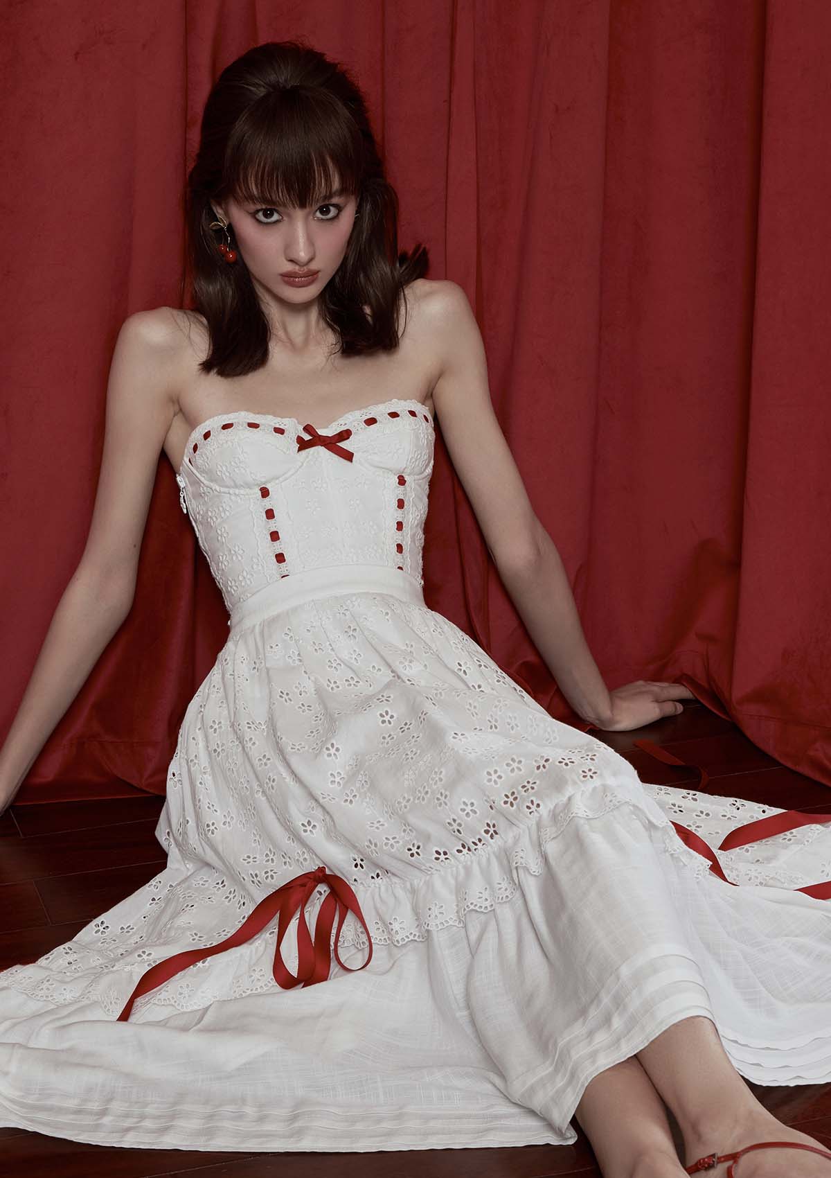 lace dress white Alie Street Melody Vintage (Ivory) Floor length Lyon Lace Dress in White