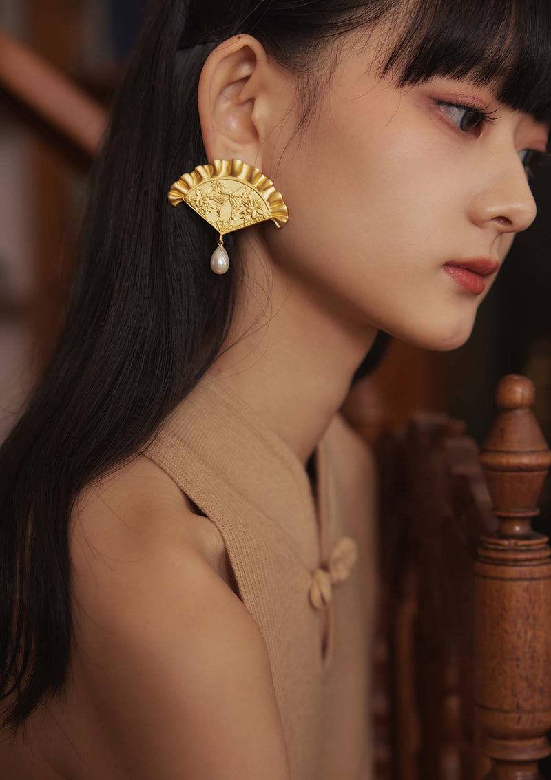 Oriental fan Ear Studs & clip