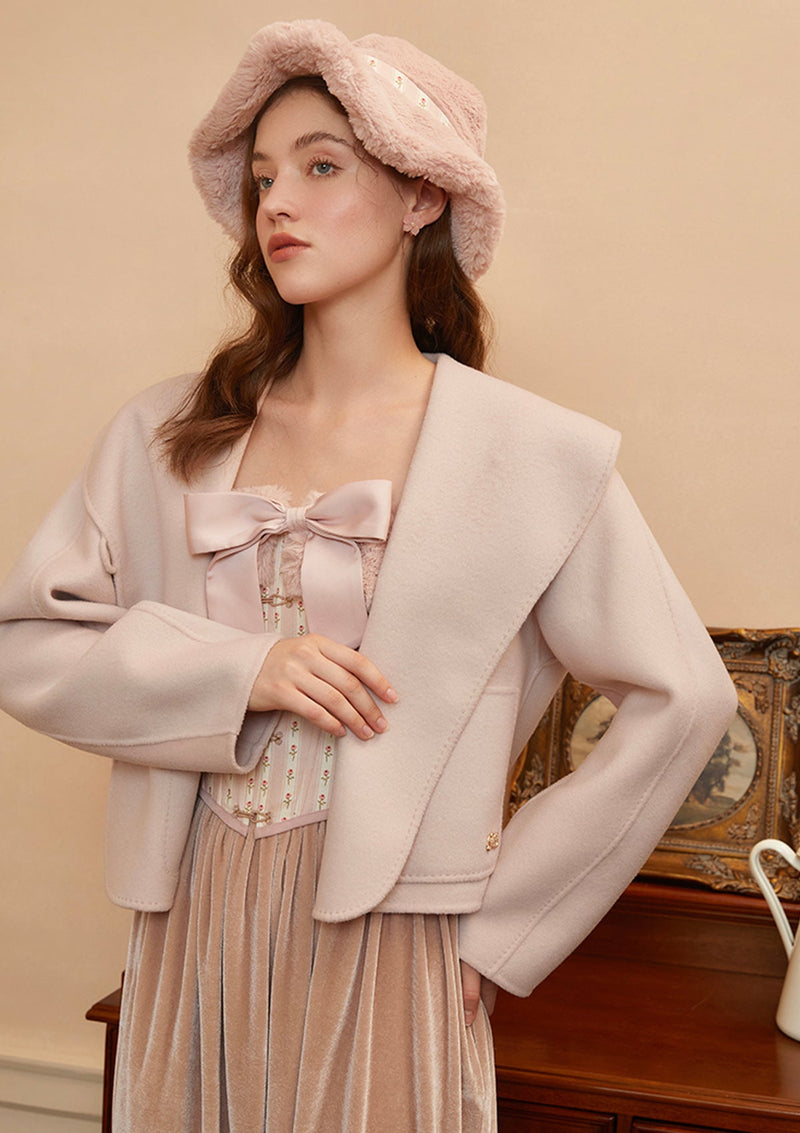 Red Bean Taro Double Face Wool Coat - LaceMade