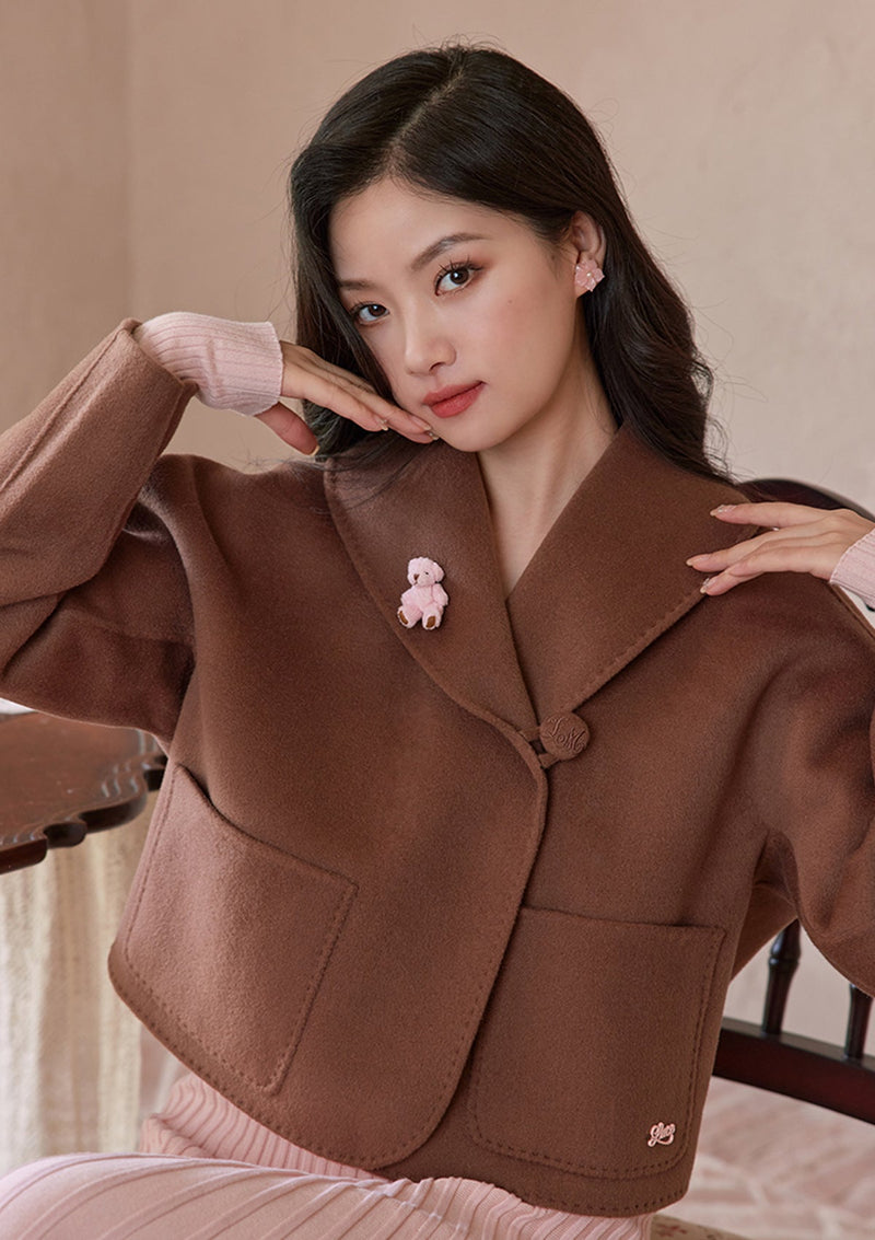 Red Bean Taro Double Face Wool Coat - LaceMade