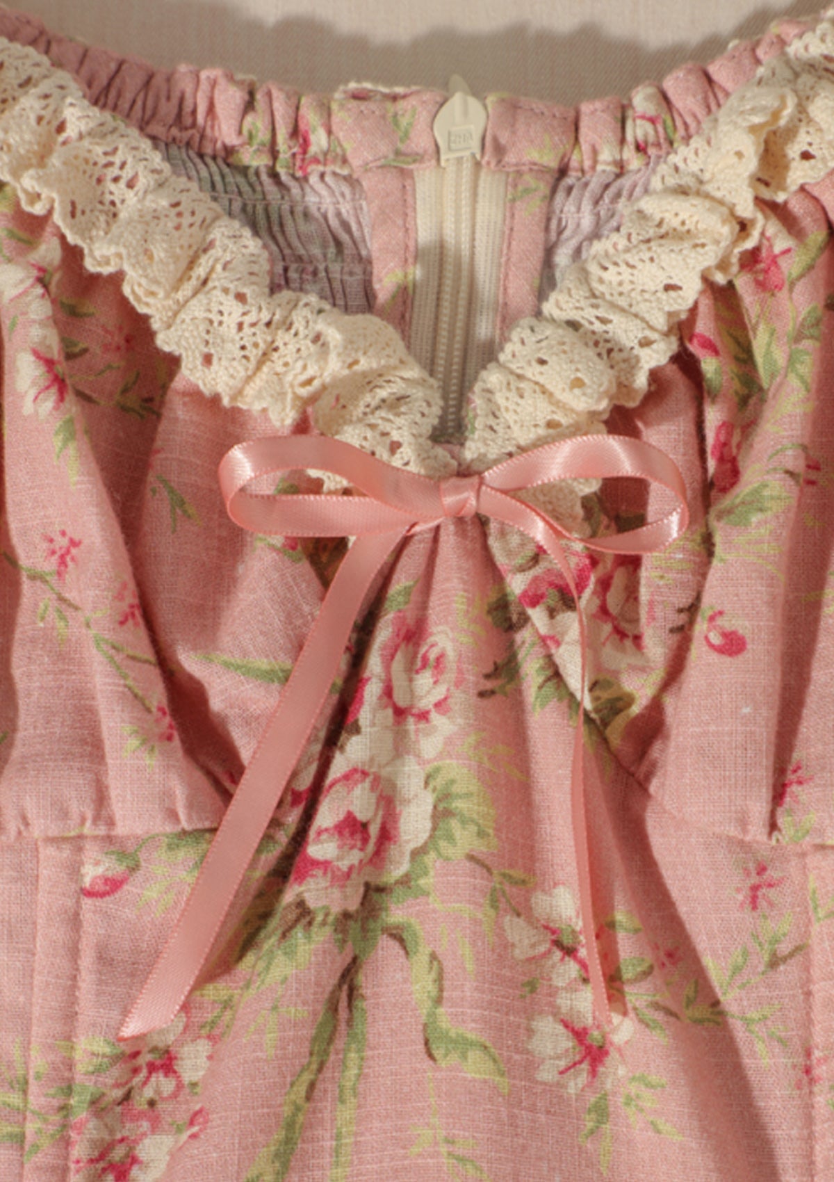 Rose Print A Line Corset Midi Dress in Pink LaceMade