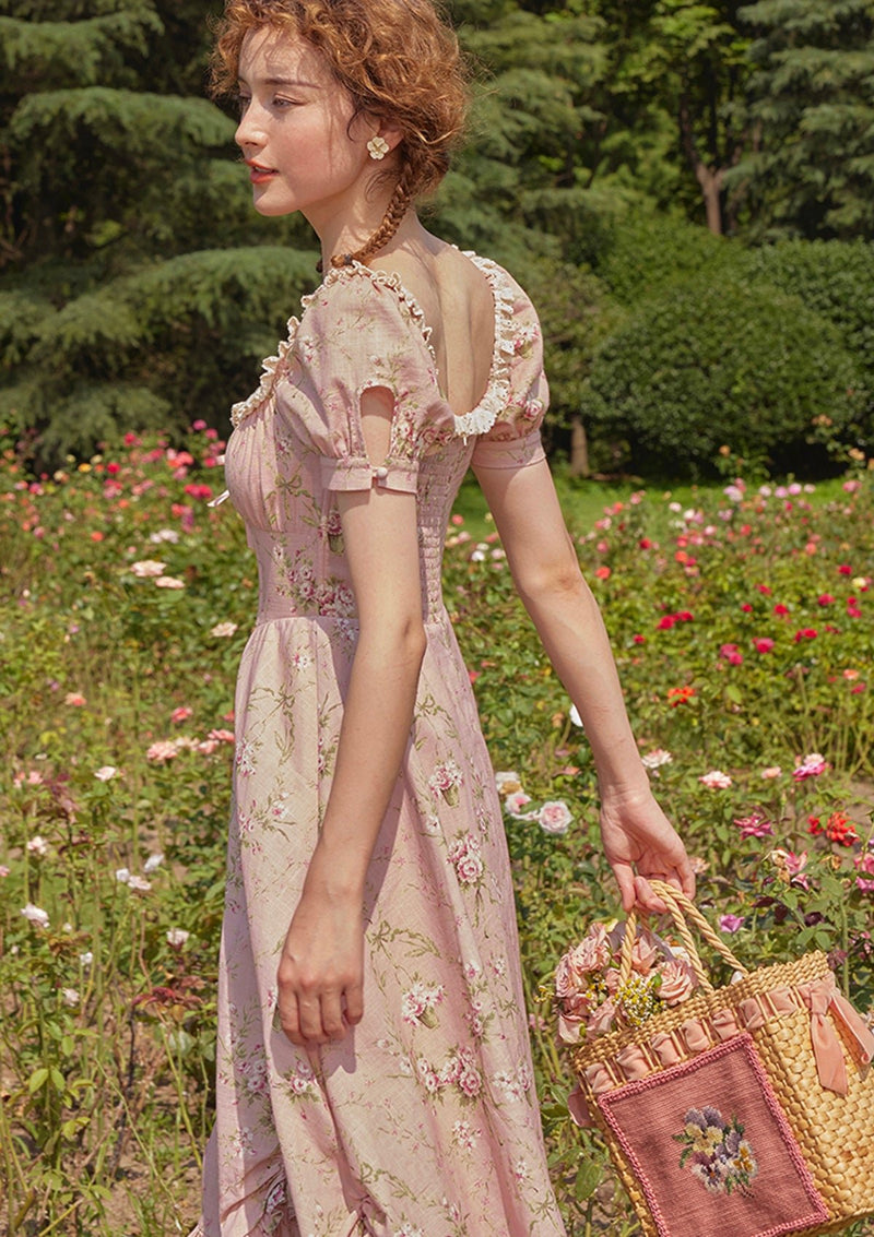 Rose Print A Line Corset Midi Dress in Pink | Lacemade S Rose Print A Line Corset Midi Dress in Pink | Lacemade S
