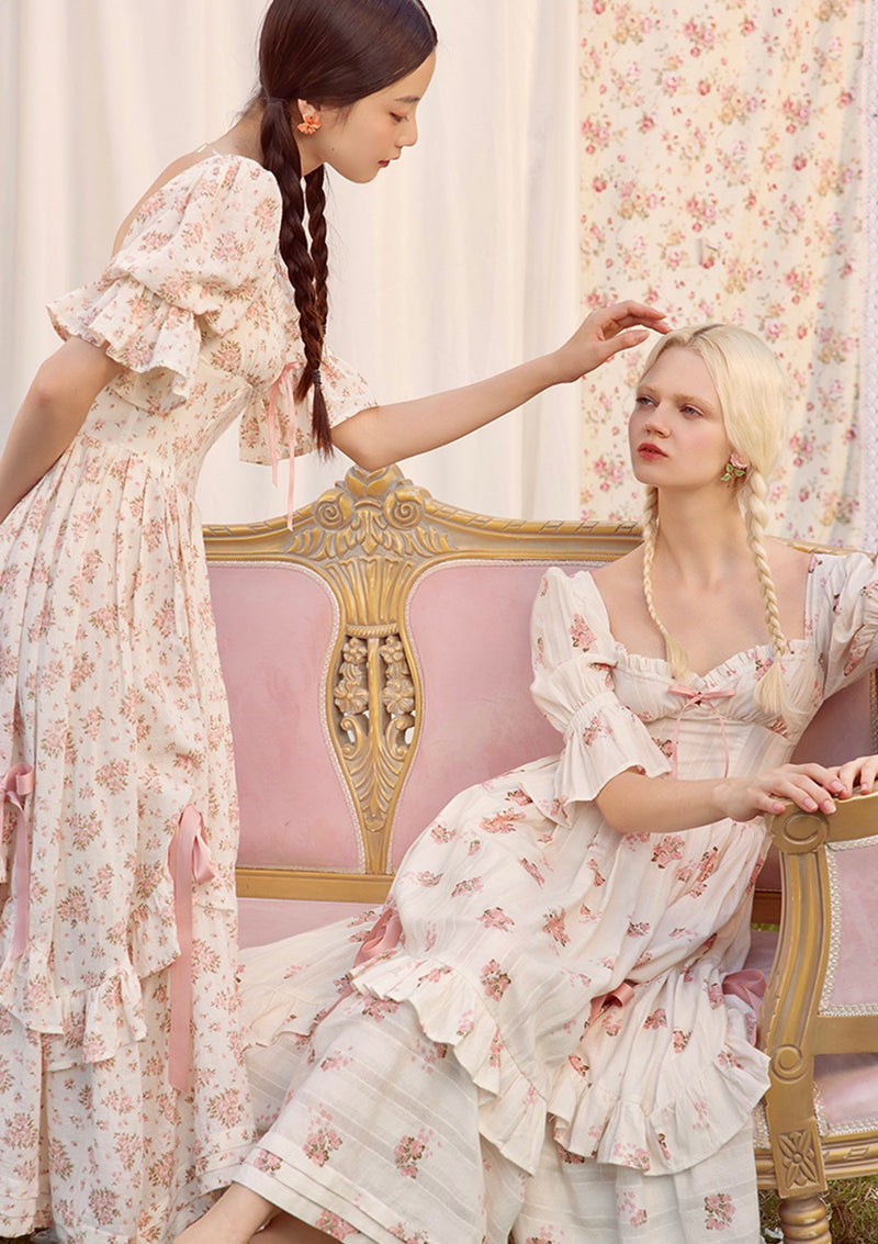 French Style Rose Corset Midi Dress in White | LaceMade