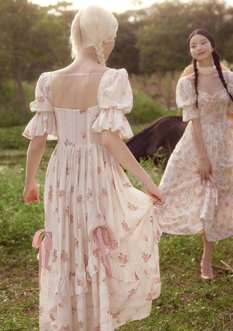 French Style Rose Corset Midi Dress in White | LaceMade French Style Rose Corset Midi Dress in White | LaceMade